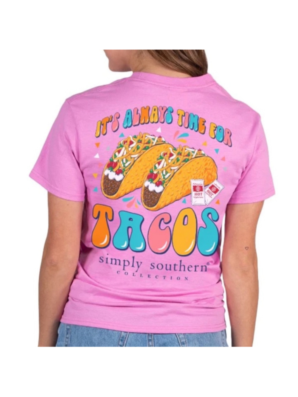 Simply Southern Womens Size Small Time for Tacos T-Shirt Short Sleeve Pink NWT